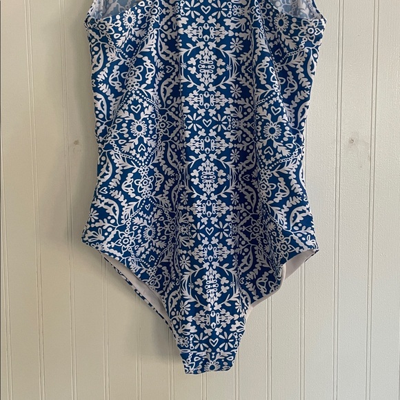 Seraphine Blue and White Maternity One-Piece Swimsuit - Picture 8 of 10